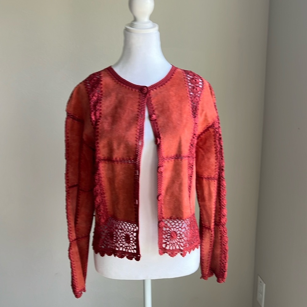 S.M.H. Boutique women’s red leather patch jacket